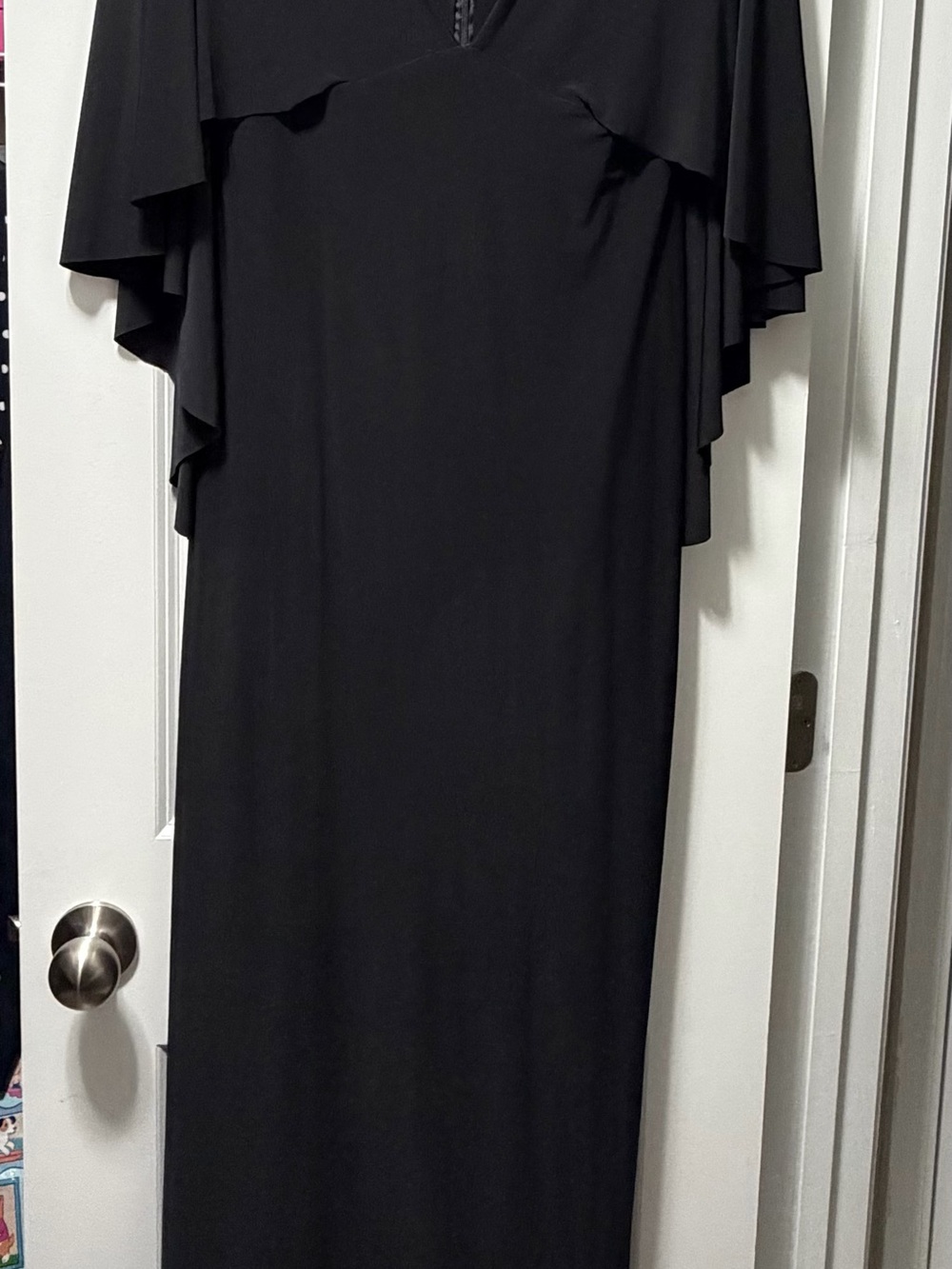 Club London Elegant Black Maxi Dress with cape Flutter Sleeves
